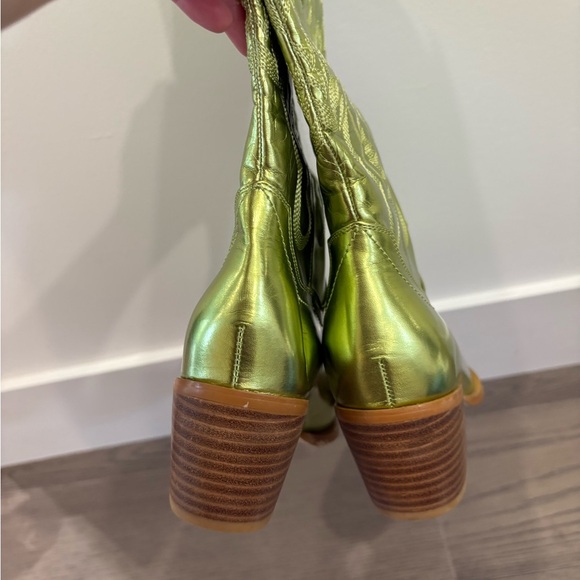 Green Metallic Cowgirl Western Cowboy Chunky Heeled Boots Size 8 - Picture 7 of 12